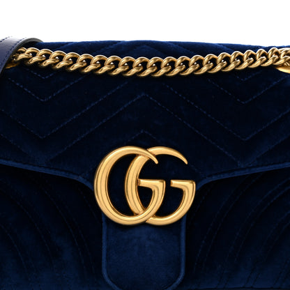 Gucci Velvet Matelasse Medium GG Marmont Shoulder Bag Cobalt Blue 8 of 14