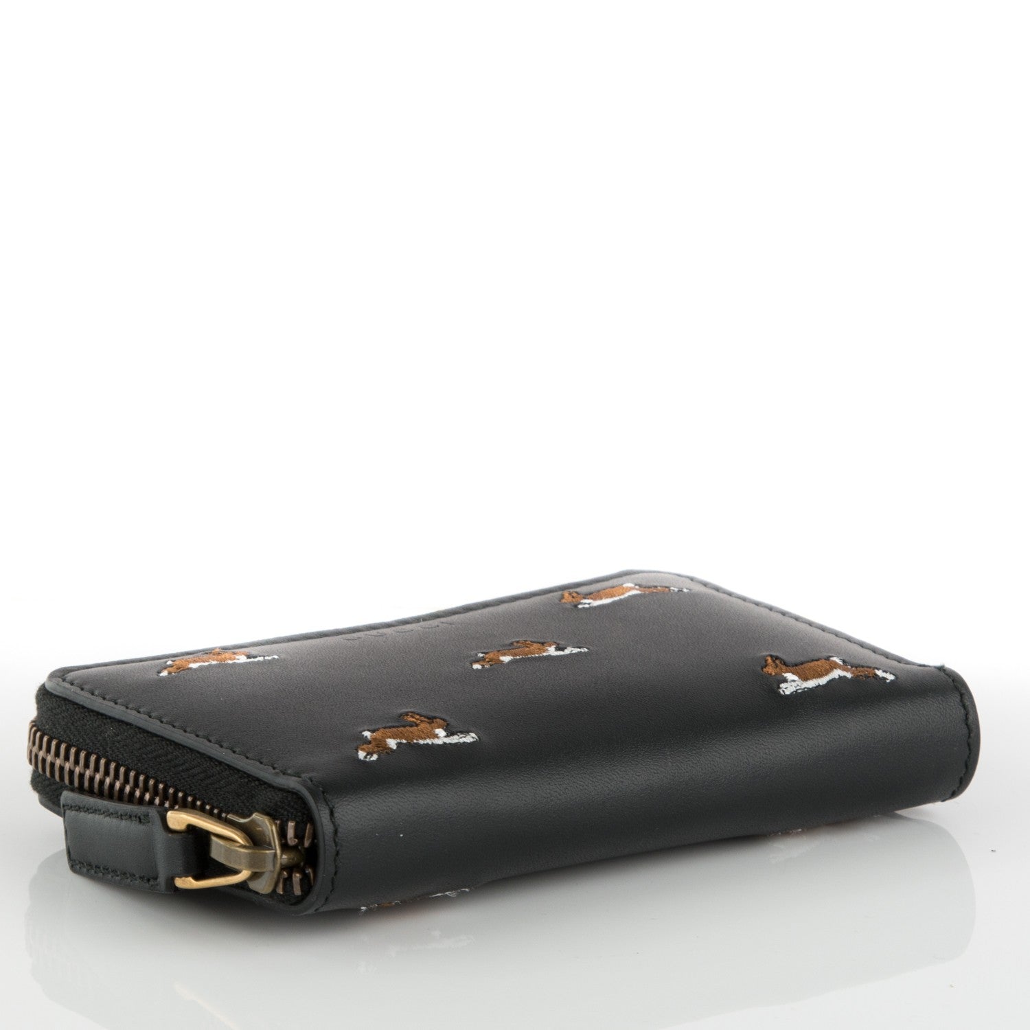 Gucci Calfskin Rabbit Embroidered Zip Around Card Case Black 4 of 6