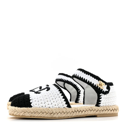 Chanel Braided Knit Cap Toe CC Ankle Strap Espadrilles 38 White Black 3 of 8
