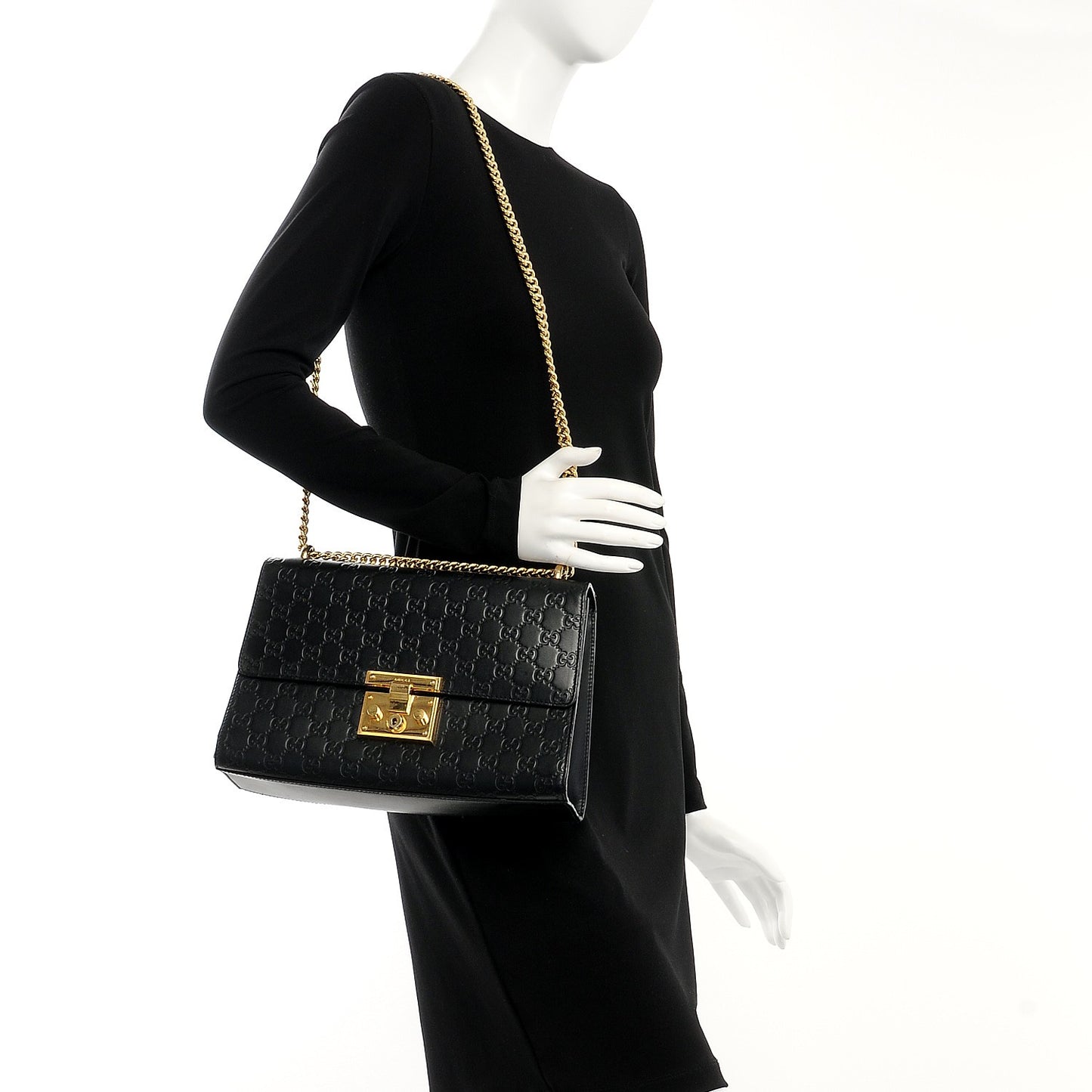 Guccissima Medium Padlock Shoulder Bag Black