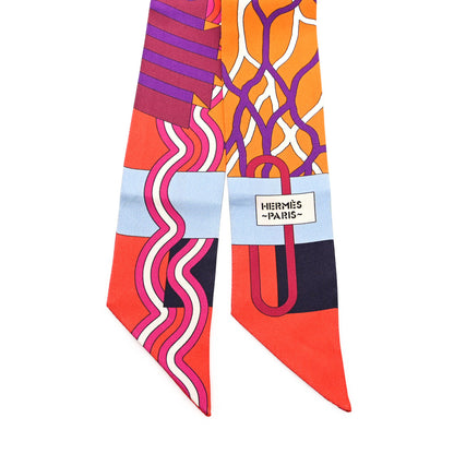 Hermes Silk Ballet Aquatique Twilly Rouge Orange Ciel 2 of 5
