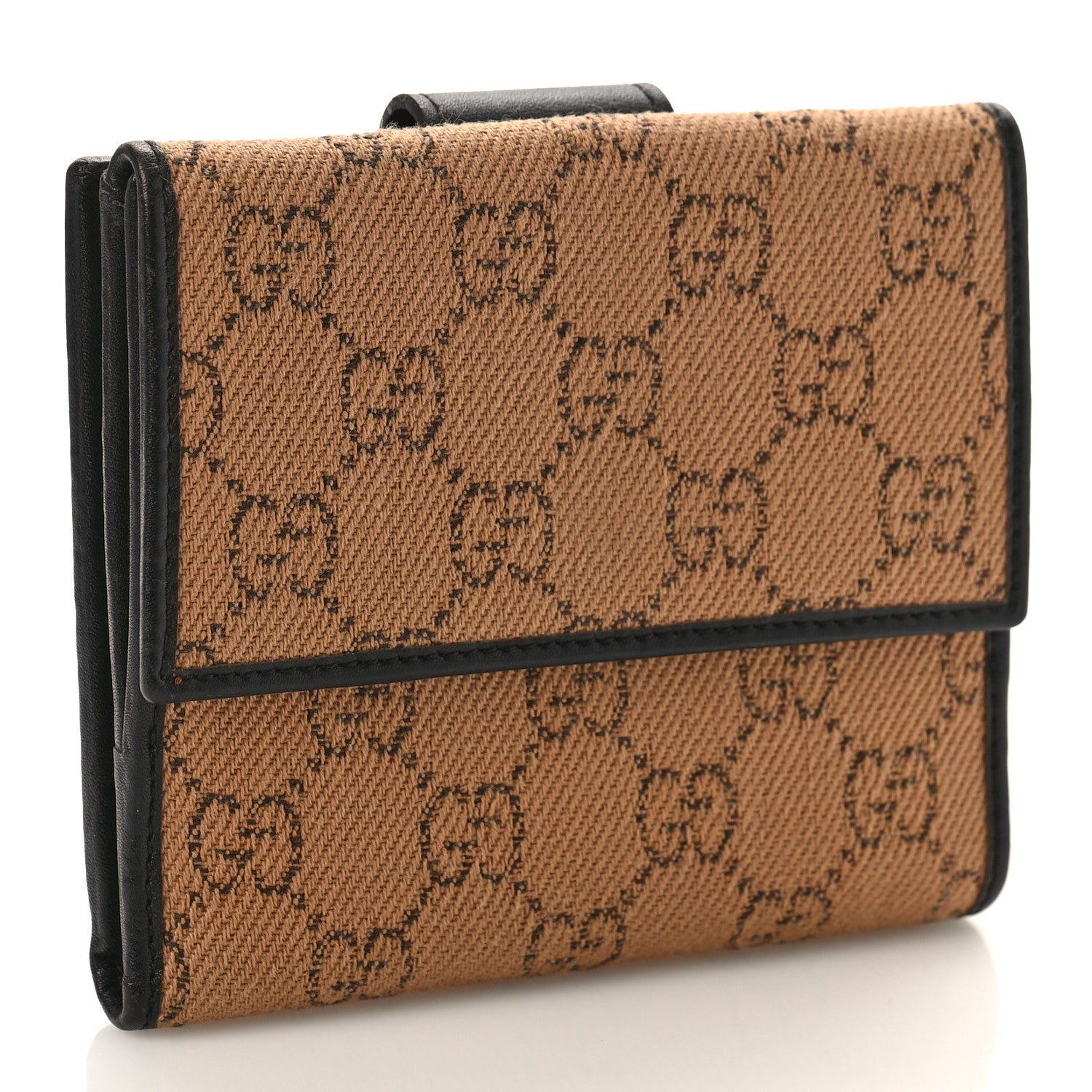 Gucci Monogram Denim Compact Wallet Beige Black 3 of 10