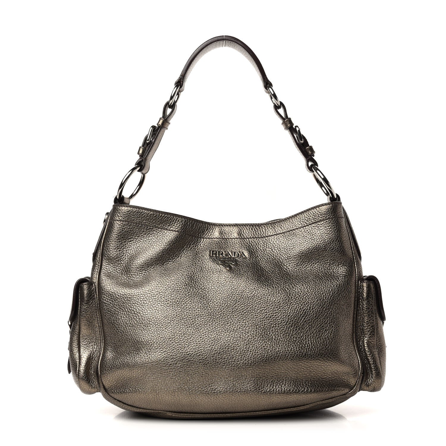 Prada Metallic Vitello Daino Side Pocket Hobo Gold 1 of 9