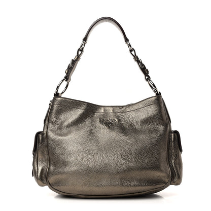 Prada Metallic Vitello Daino Side Pocket Hobo Gold 1 of 9
