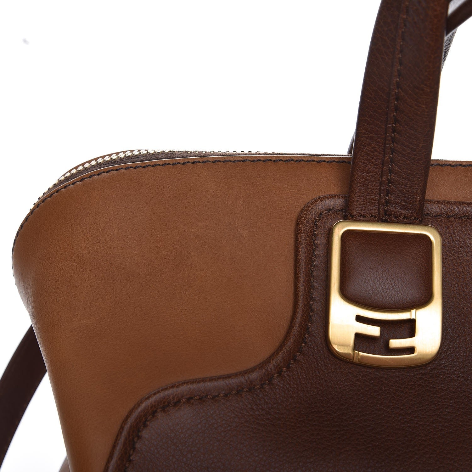Fendi Capra Vitello Saddle Colorblock Large Chameleon Tote Moro Biscotto 11 of 11