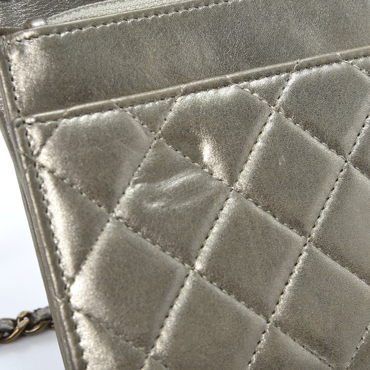 Metallic Lambskin Quilted Boy Wallet On Chain WOC Gold