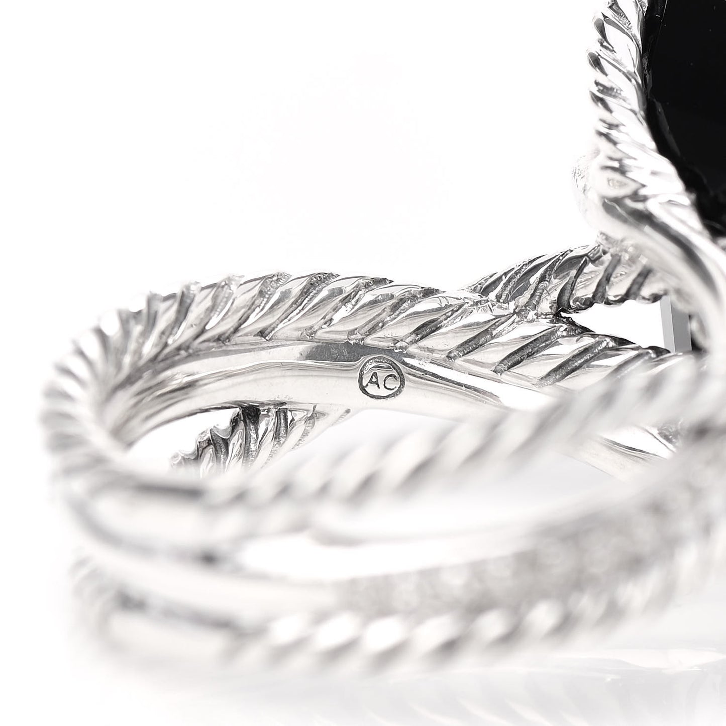 Sterling Silver Diamond Black Onyx 15mm Cable Wrap Ring 55 7.25