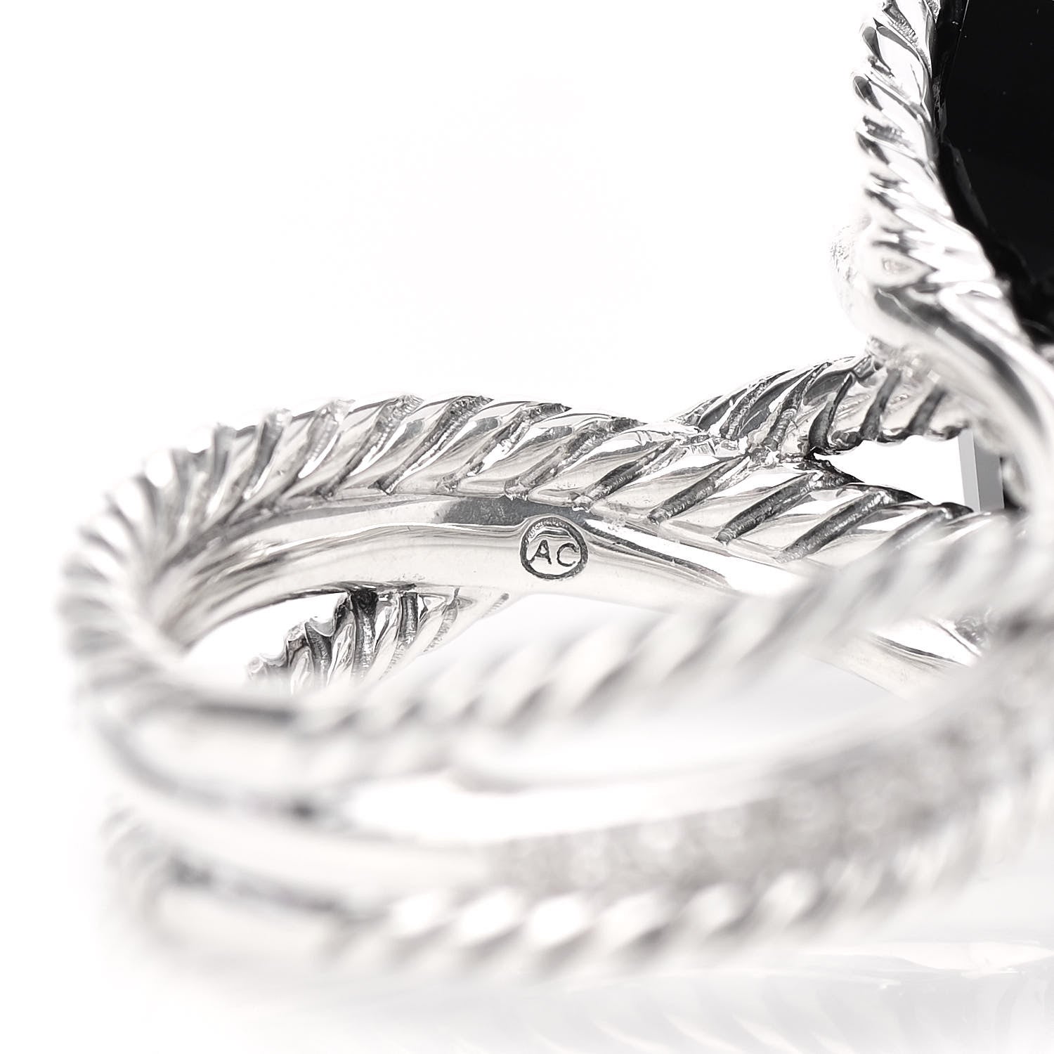 David Yurman Sterling Silver Diamond Black Onyx 15mm Cable Wrap Ring 55 7.25 5 of 5