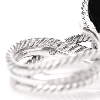 David Yurman Sterling Silver Diamond Black Onyx 15mm Cable Wrap Ring 55 7.25 5 of 5
