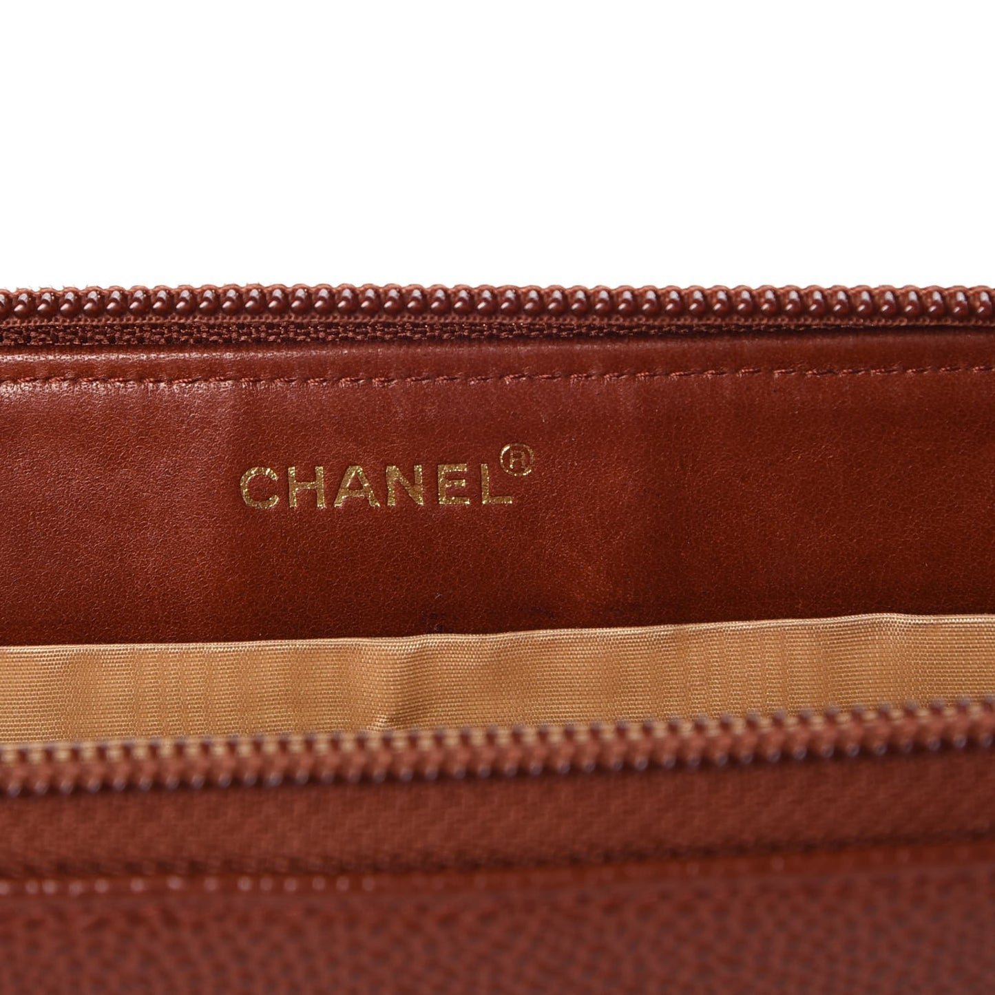 Caviar Large Timeless CC Gusset Zip Around Wallet Brown