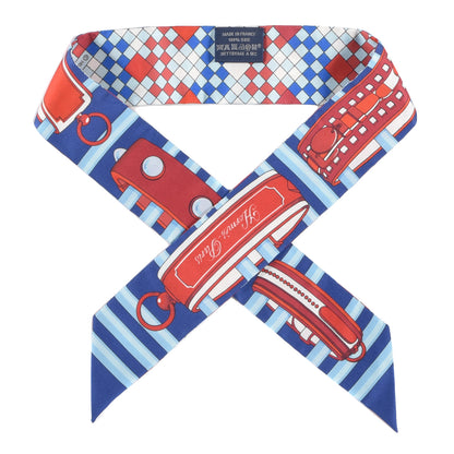 Hermes Silk Colliers de Chiens Remix Twilly Marine Rouge White 1 of 10