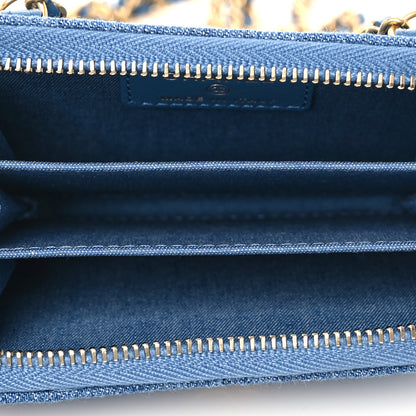 Chanel Denim Quilted CC Pearl Crush Zip Card Holder On Chain Blue 4 of 7