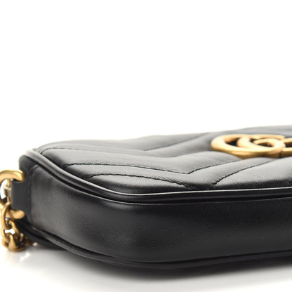 Gucci Calfskin Matelasse Mini GG Marmont Chain Crossbody Bag Black 8 of 10
