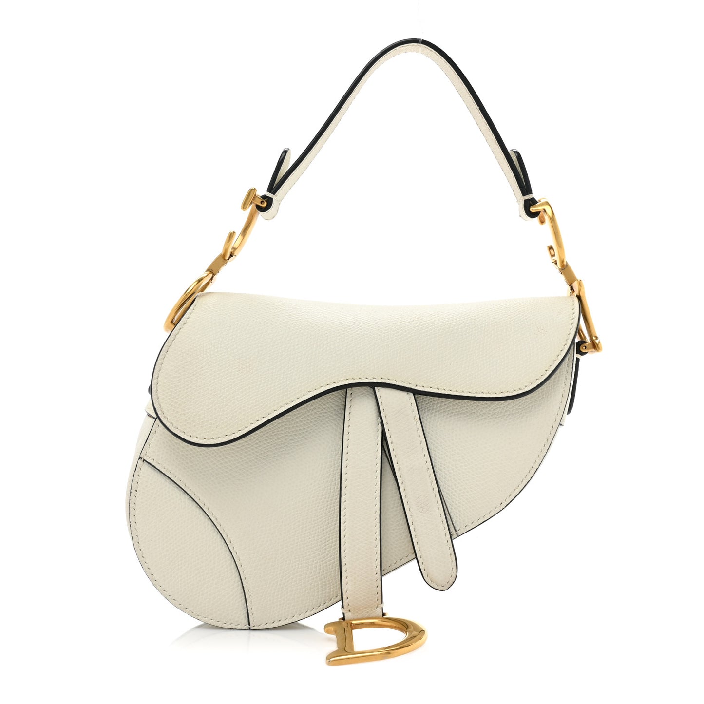 Grained Calfskin Mini Saddle Bag White