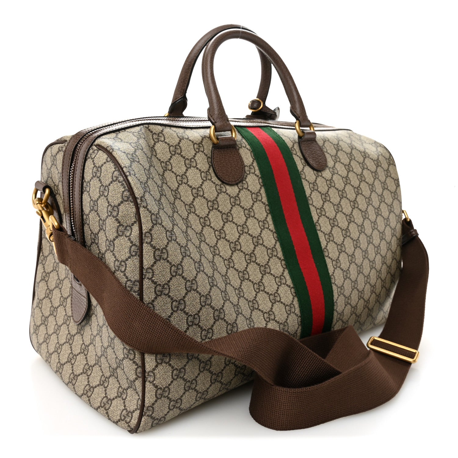 Gucci GG Supreme Monogram Textured Dollar Calfskin Web Medium Ophidia Carry-On Duffle Bag Beige Ebony New Acero 2 of 9