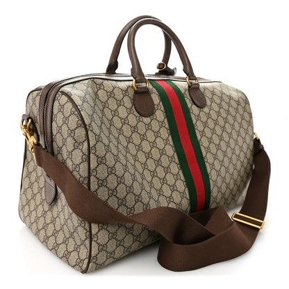 Gucci GG Supreme Monogram Textured Dollar Calfskin Web Medium Ophidia Carry-On Duffle Bag Beige Ebony New Acero 2 of 9