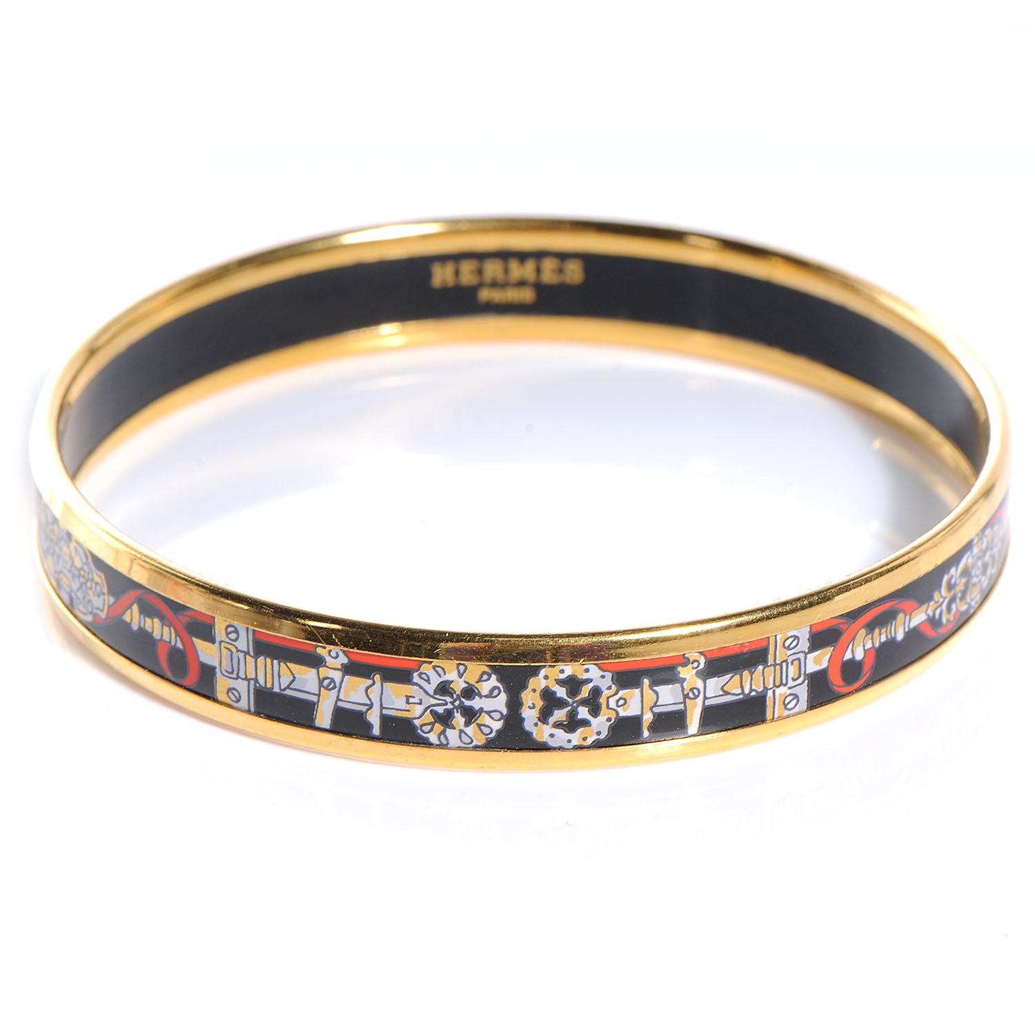 Hermes Enamel Narrow Printed Bracelet 65 Black Red 1 of 5
