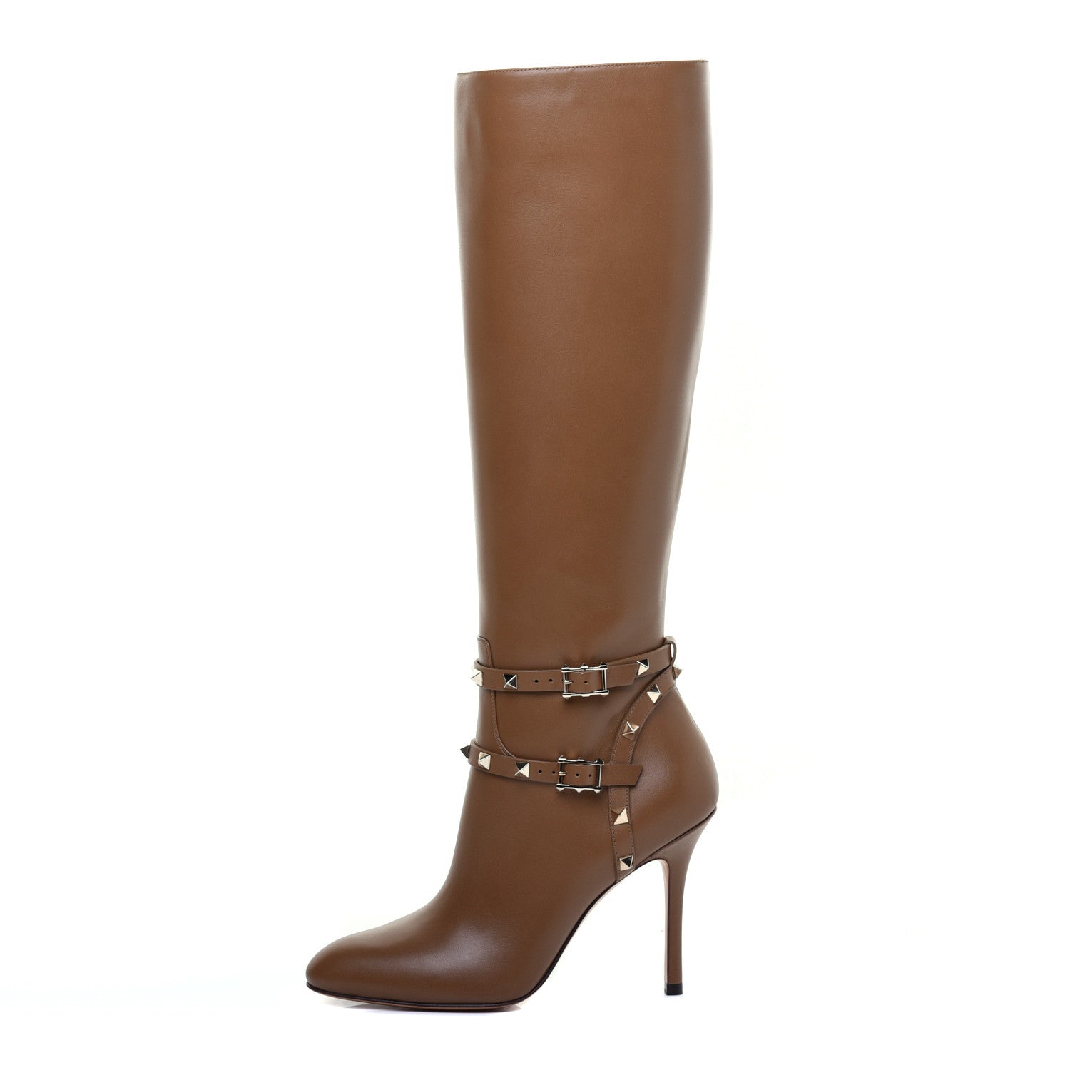 Valentino Garavani Calfskin Rockstud Knee High 100mm Boots 37 Nocciola 1 of 8