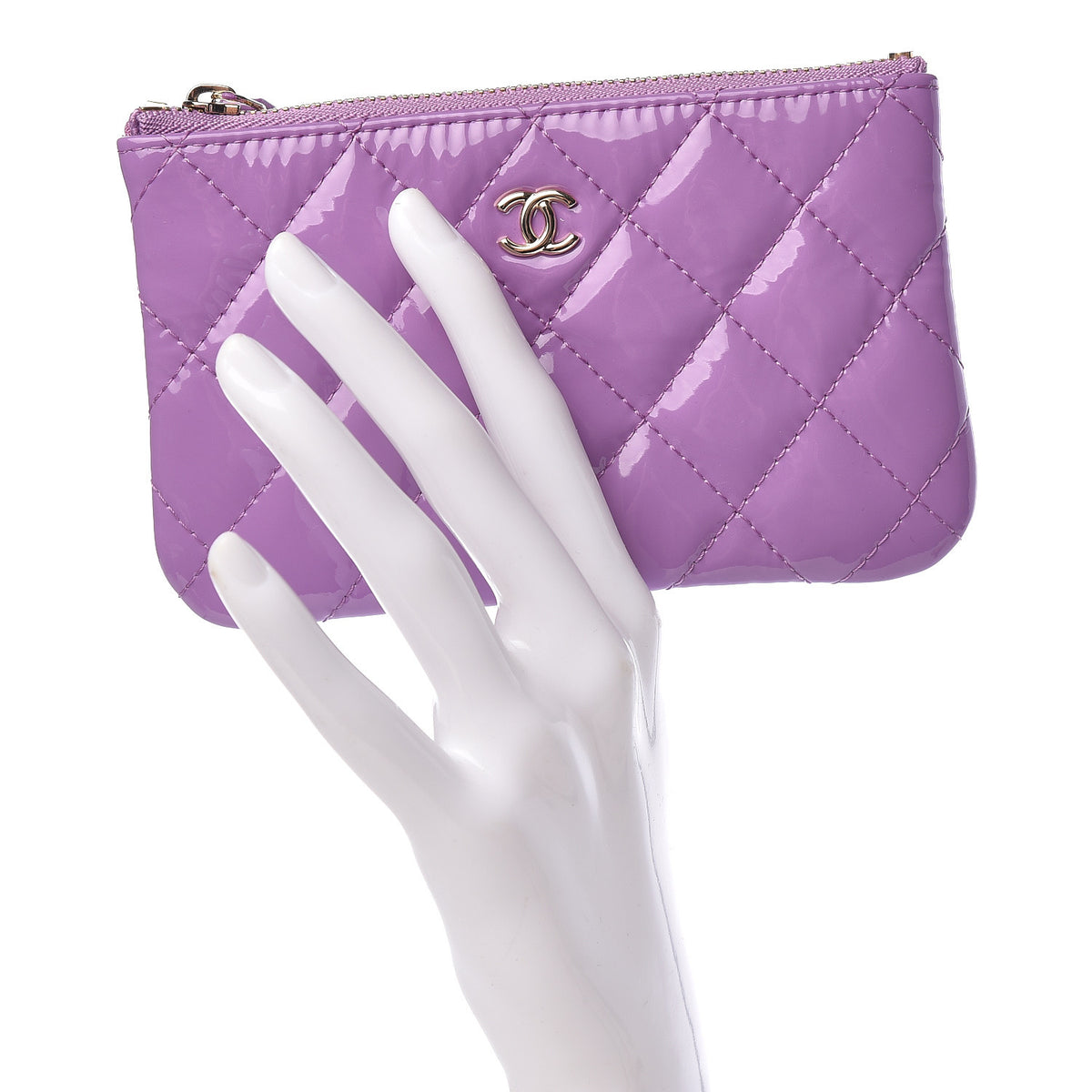 Patent Quilted Small Cosmetic Case Purple