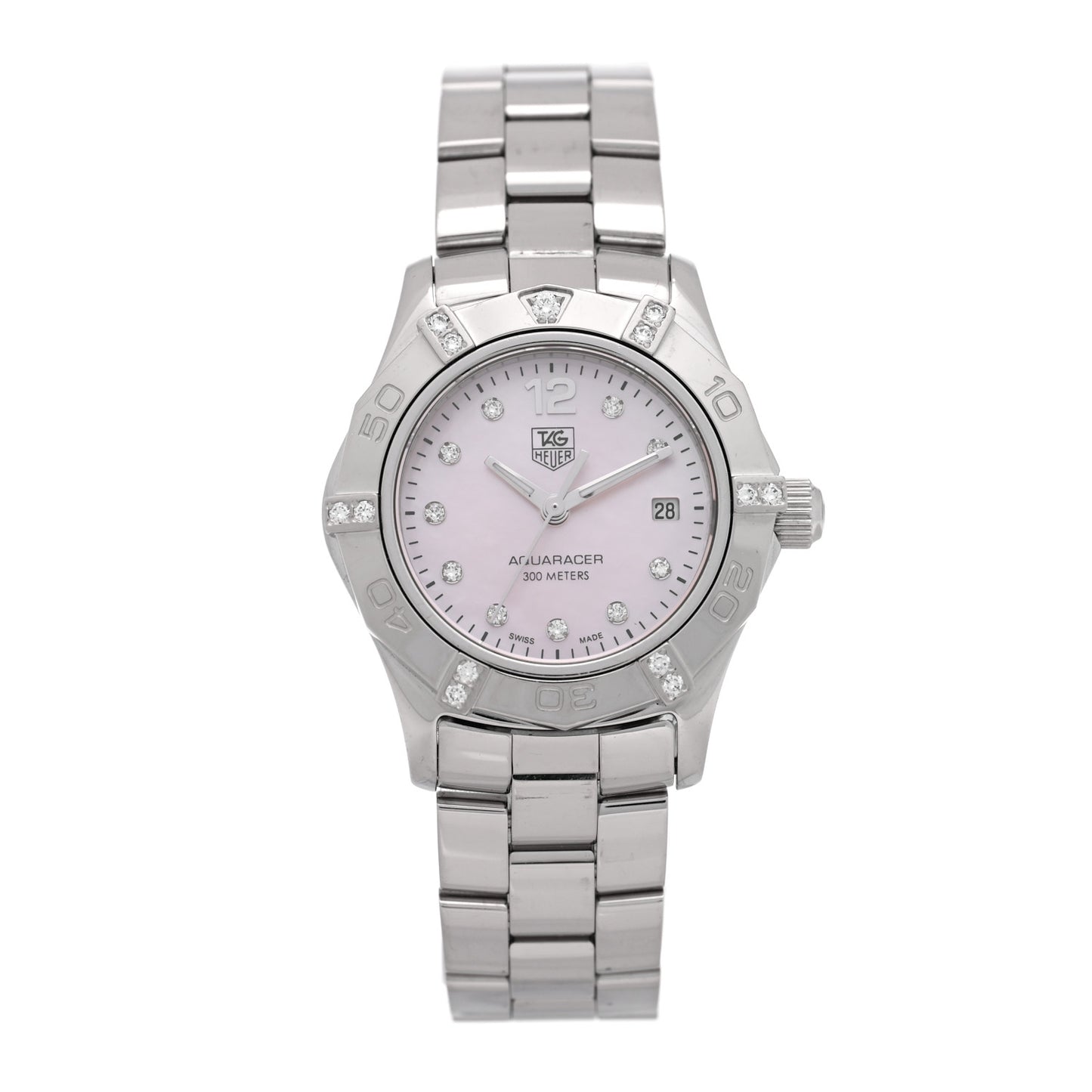 Stainless Steel Diamond Pink Mother of Pearl 27mm Aquaracer Lady Quartz Watch WAF141H
