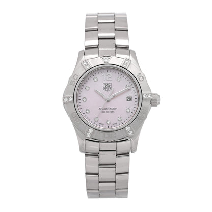 Tag Heuer Stainless Steel Diamond Pink Mother of Pearl 27mm Aquaracer Lady Quartz Watch WAF141H 1 of 4