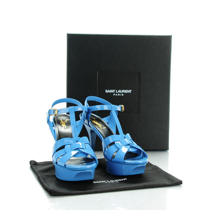Saint Laurent Patent Tribute 75 Platform Sandals 37 Blue 9 of 9