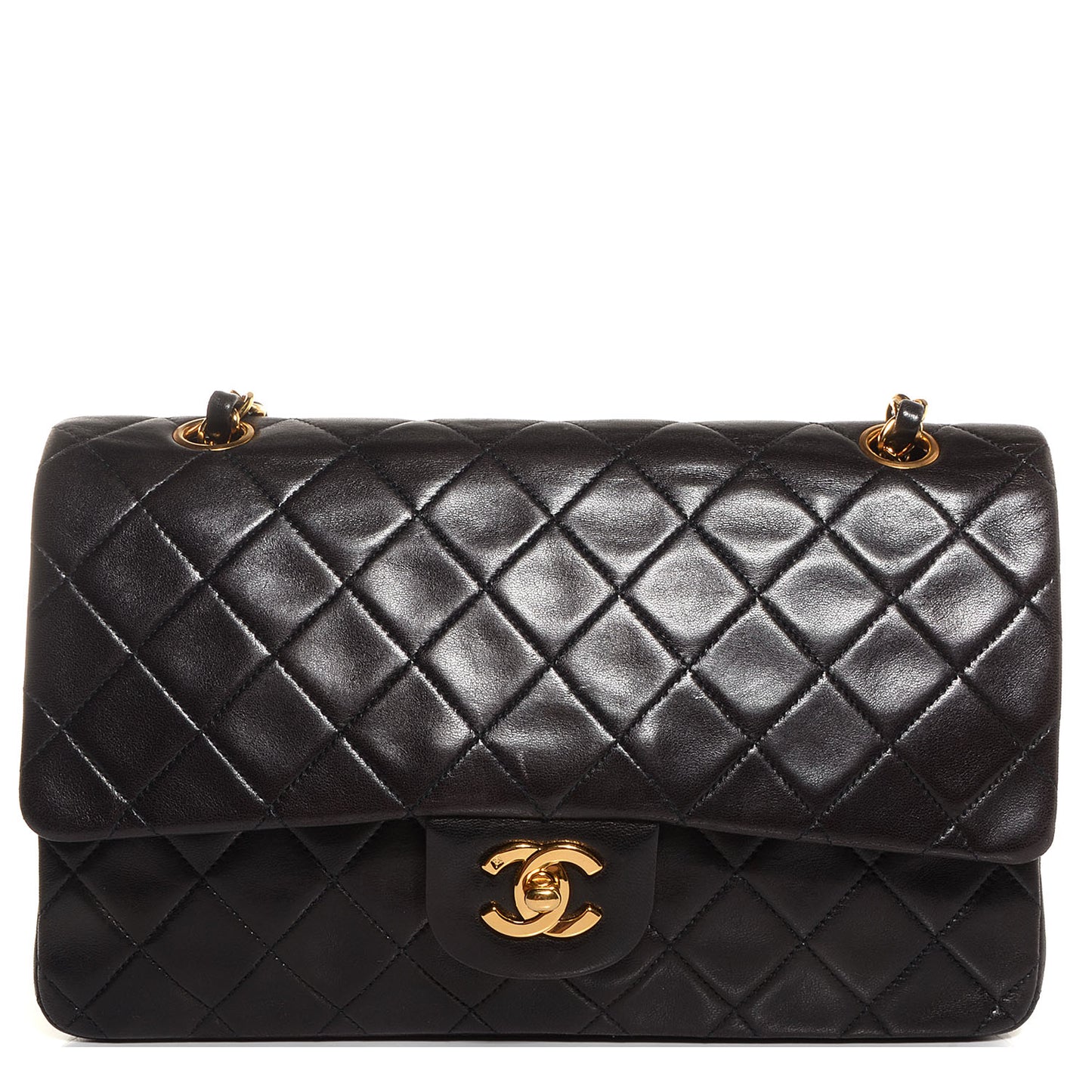 Lambskin Medium Double Flap Black