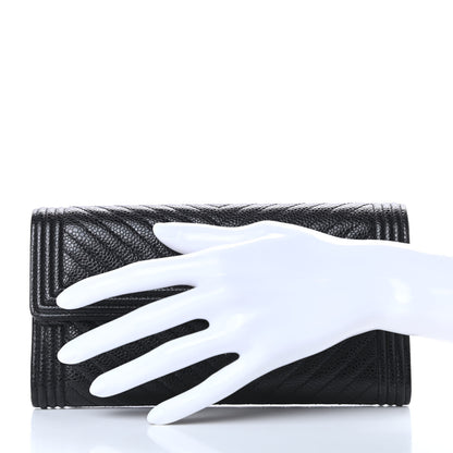Chanel Caviar Chevron Quilted Boy Flap Wallet Black 2 of 10