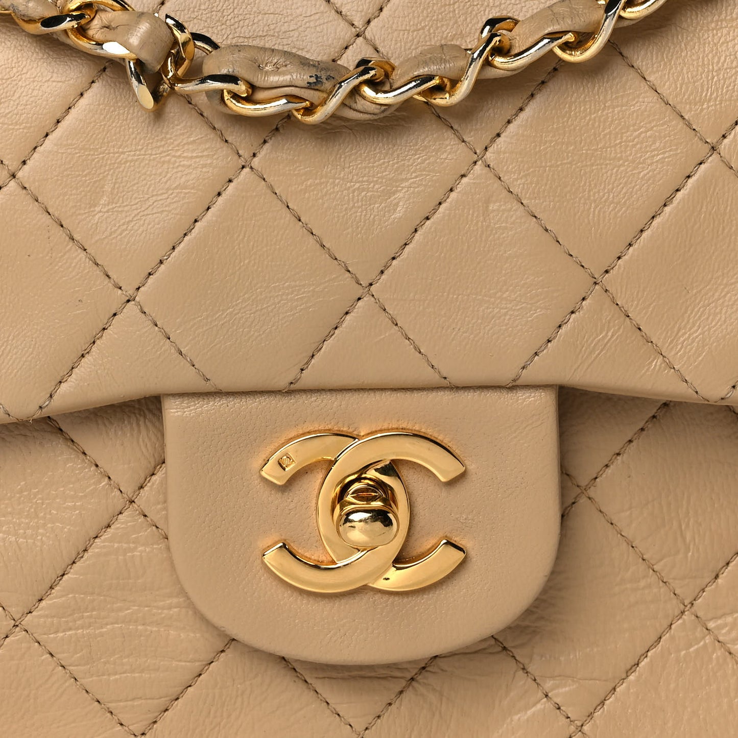 Lambskin Quilted Small Double Flap Beige