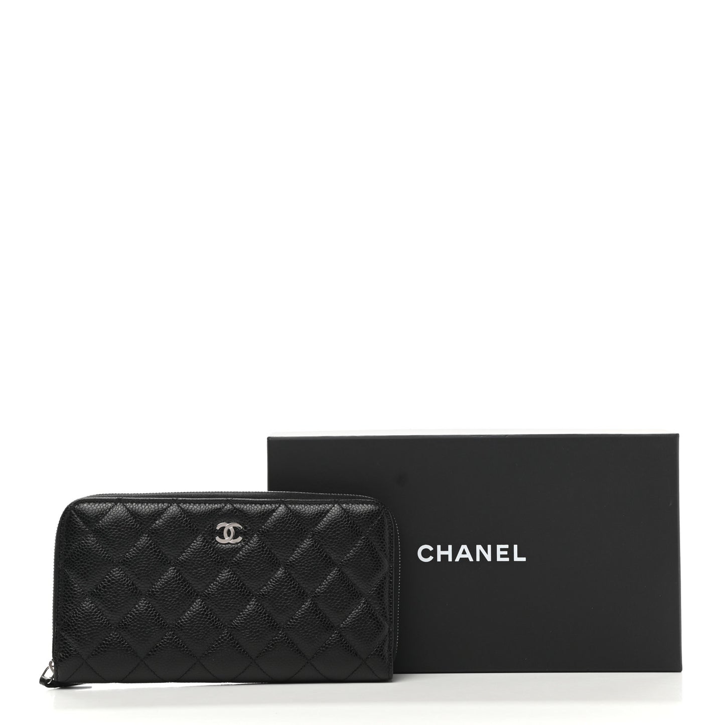 Caviar Quilted Large Gusset Zip Around Wallet Black