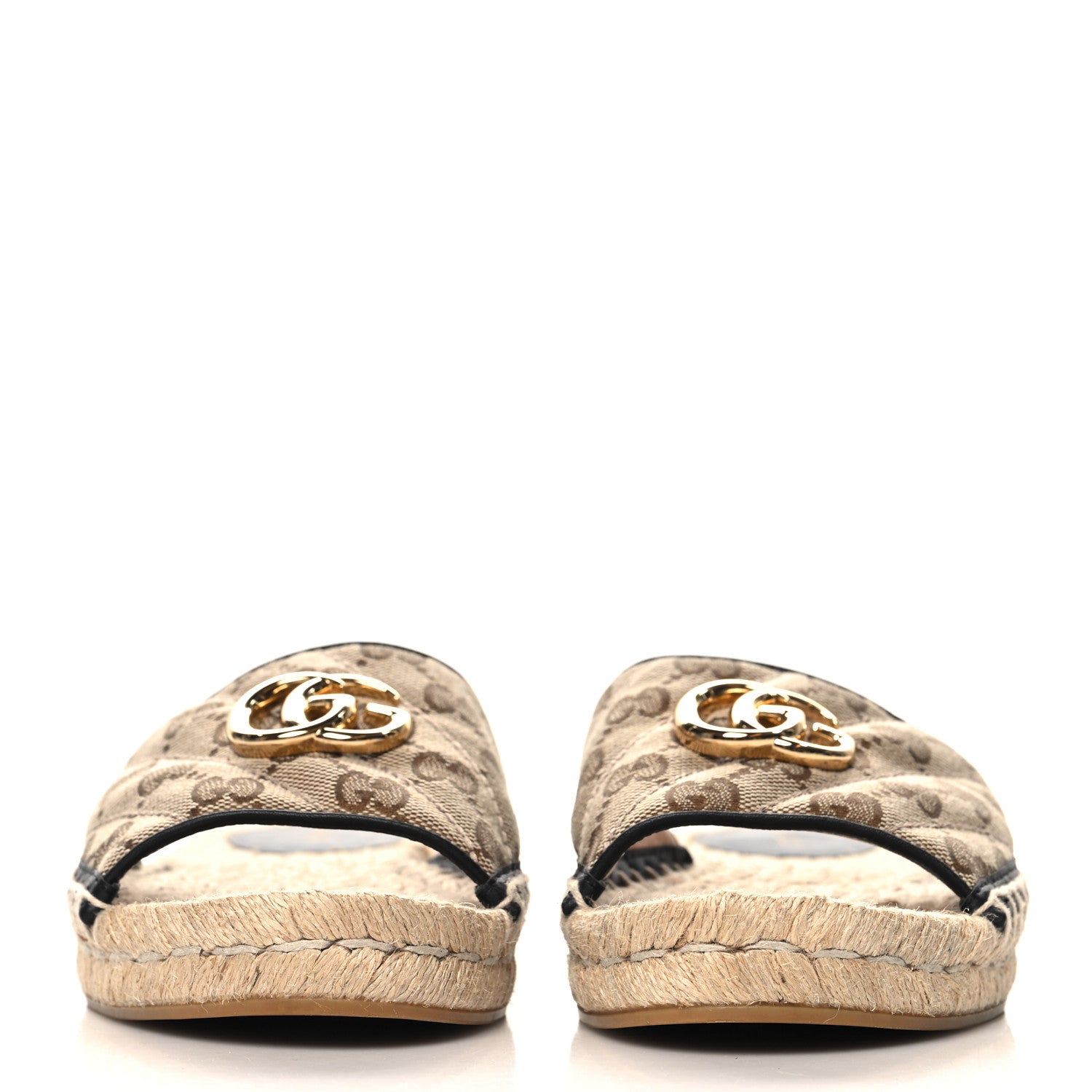 Gucci Monogram Matelasse GG Marmont Espadrille 20mm Slide Sandals 37.5 Beige Ebony Black 3 of 9