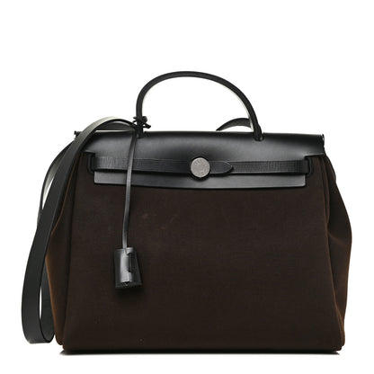 Hermes Military Toile Vache Hunter Herbag Zip Retourne 31 PM Ebene Black 2 of 16