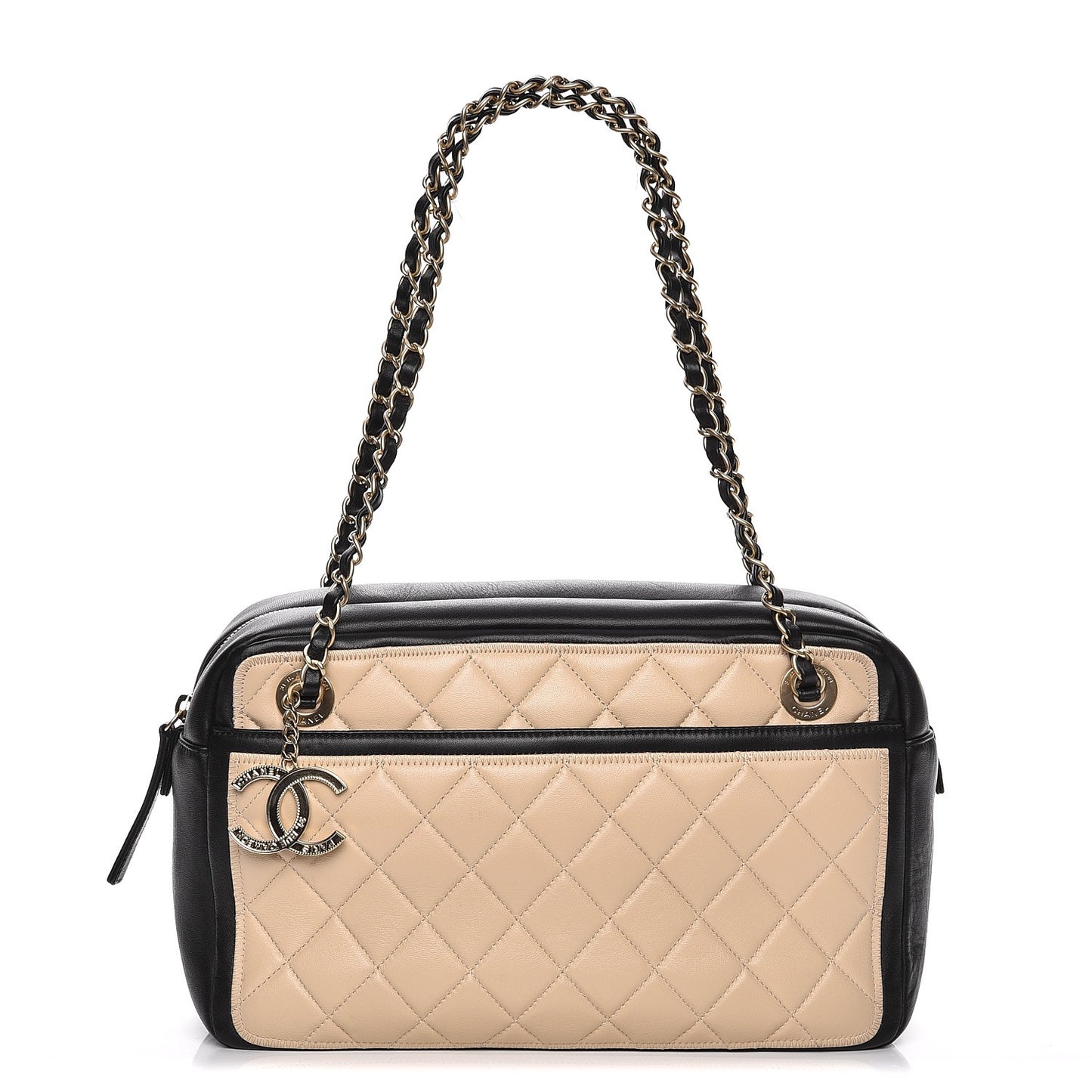Lambskin Quilted Graphic Camera Case Beige Black
