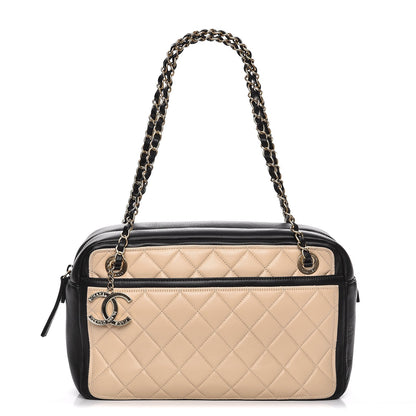 Chanel Lambskin Quilted Graphic Camera Case Beige Black 1 of 7