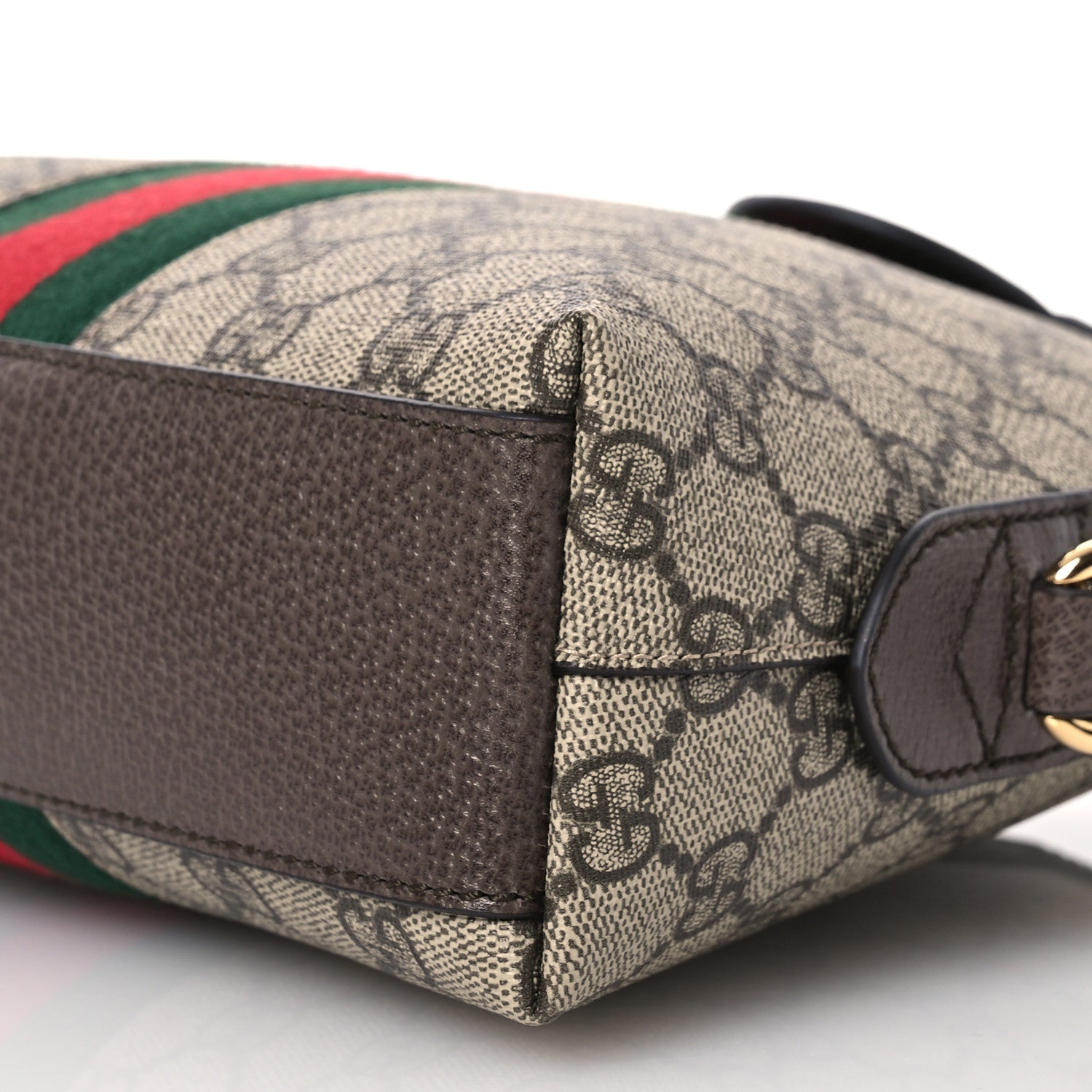 Gucci GG Supreme Monogram Textured Dollar Calfskin Web Small Ophidia Dome Shoulder Bag Beige Ebony New Acero 11 of 14