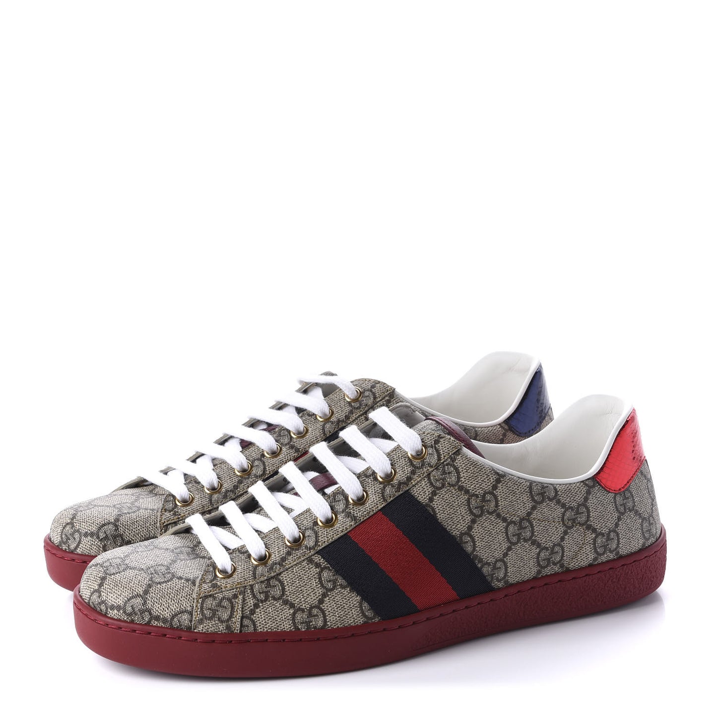 GG Supreme Monogram Ayers Mens New Ace Low-Top Sneaker 8.5 Beige Red