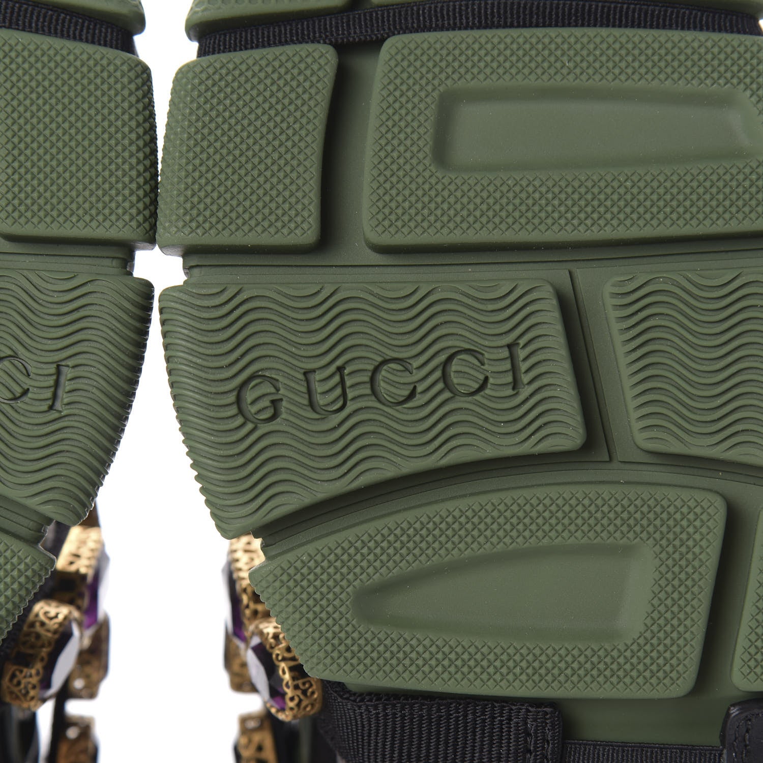 Gucci X SEGA Mesh Suede Calfskin Removable Crystals Flashtrek Sneakers 37 Loess Black Olive Green 7 of 10