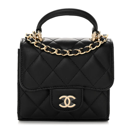 Chanel Lambskin Quilted Top Handle Flap Clutch With Chain Black 1 of 12
