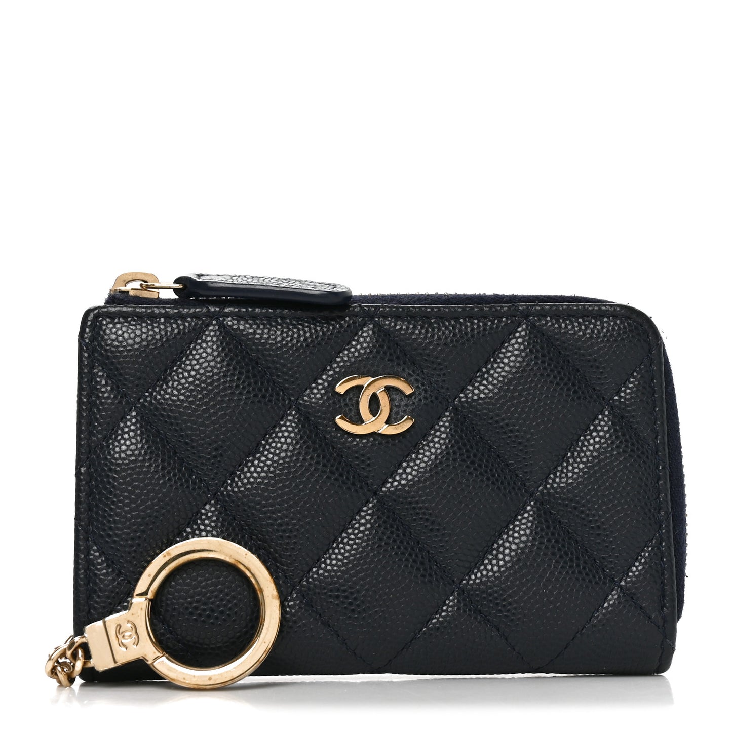 Caviar Quilted Zipped Key Holder Case Dark Blue