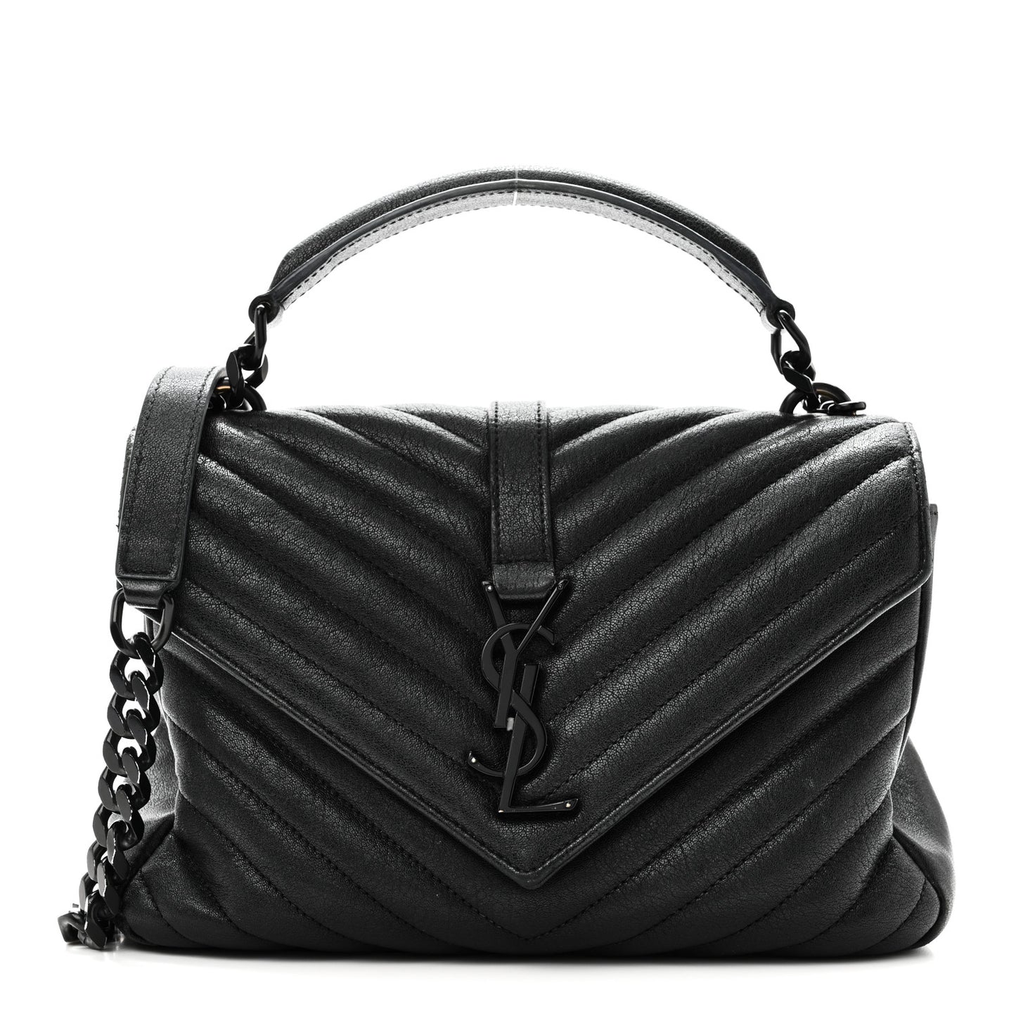 Sheepskin Matelasse Chevron Monogram Monochrome Medium College Bag Black