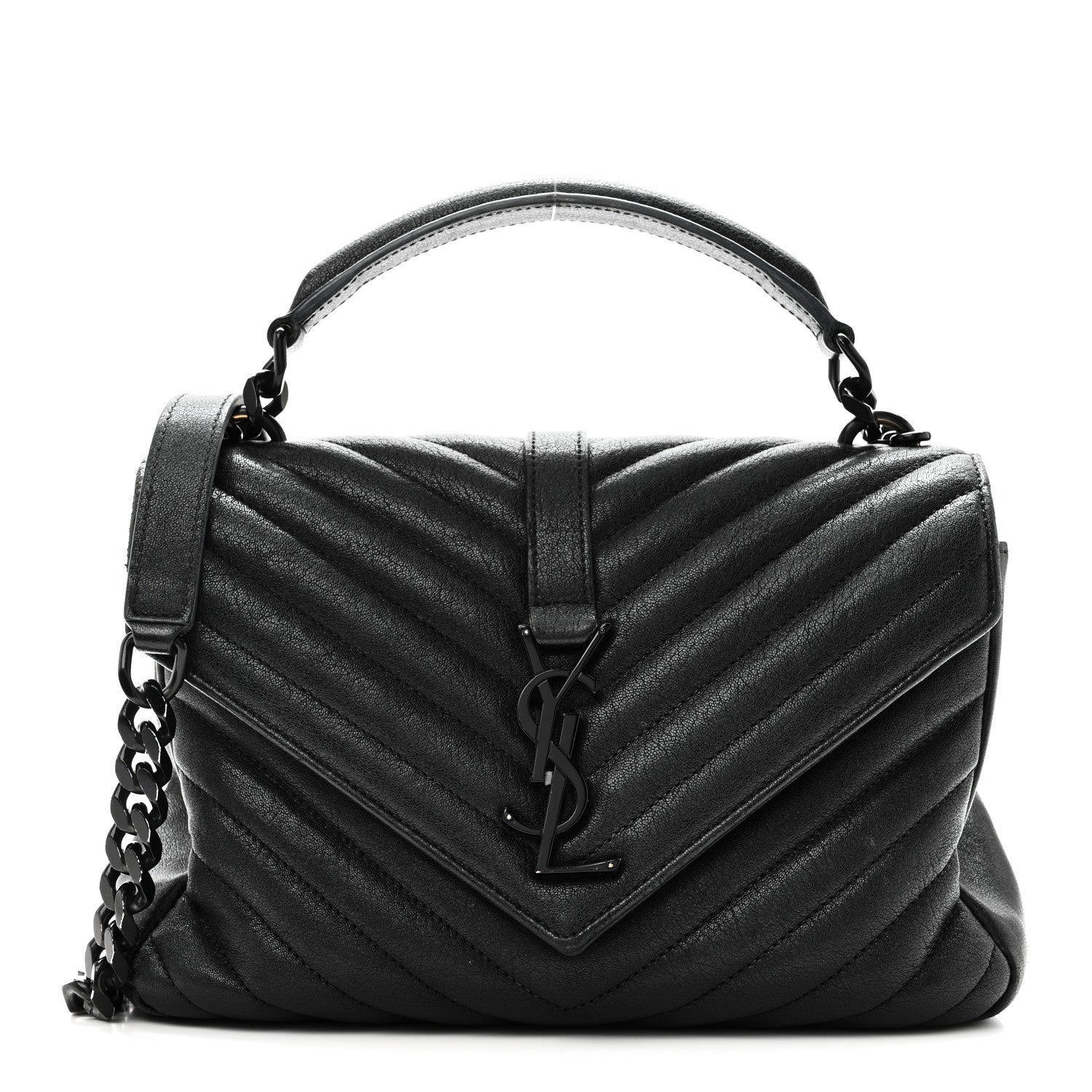 Saint Laurent Sheepskin Matelasse Chevron Monogram Monochrome Medium College Bag Black 1 of 10
