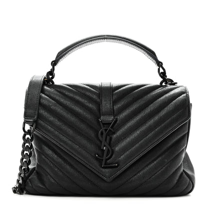 Saint Laurent Sheepskin Matelasse Chevron Monogram Monochrome Medium College Bag Black 1 of 10