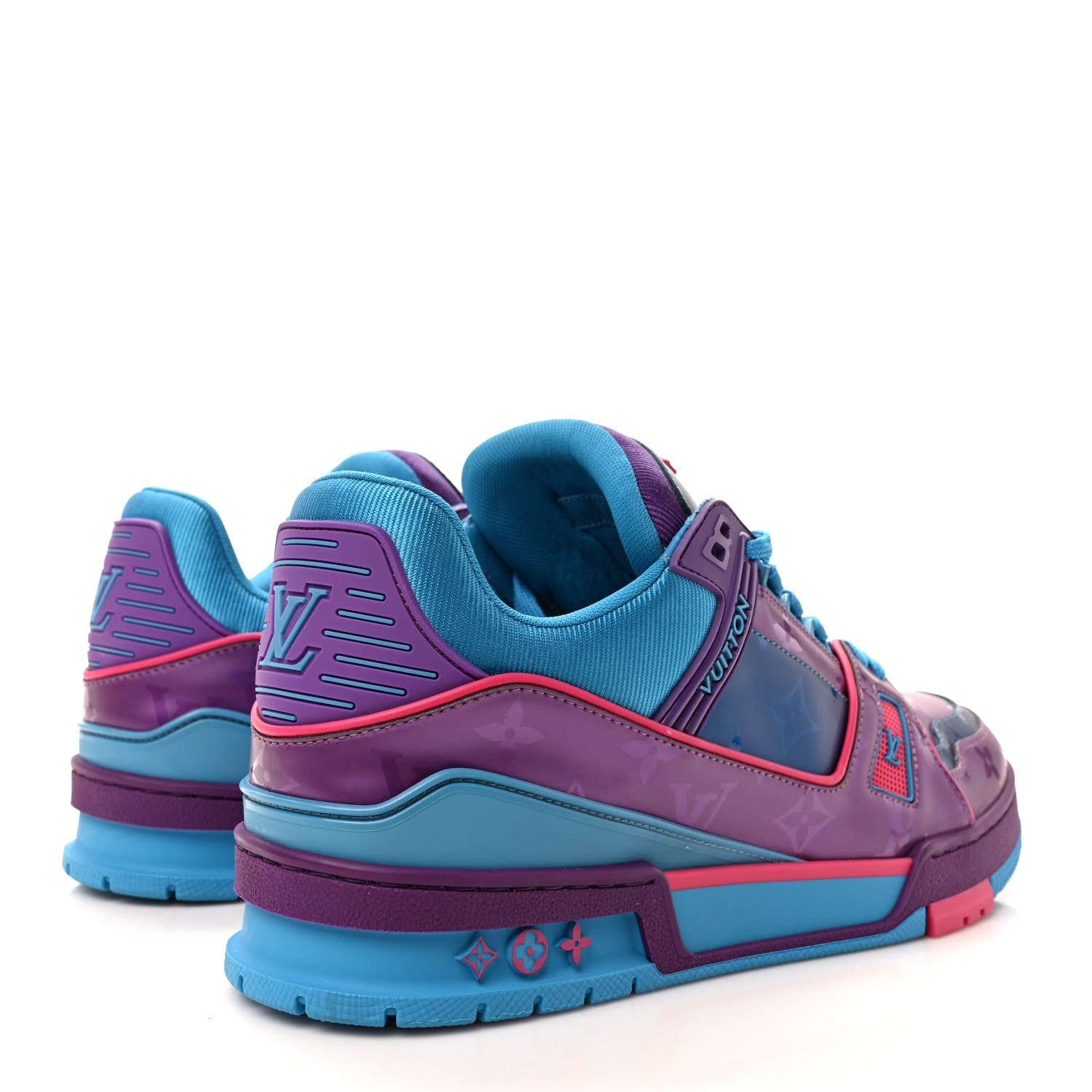 Louis Vuitton Patent Calfskin Mens LV Trainer Sneakers 8 Purple Blue 4 of 9