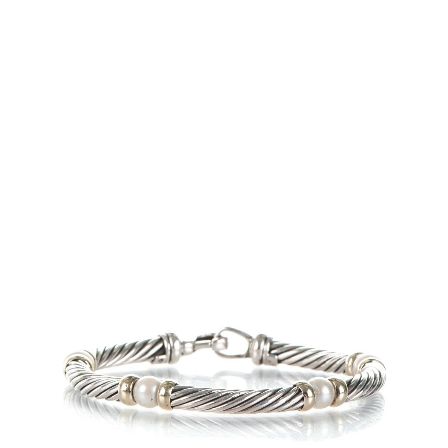 David Yurman Sterling Silver 14K Yellow Gold Pearl 5mm Hampton Bracelet 1 of 5