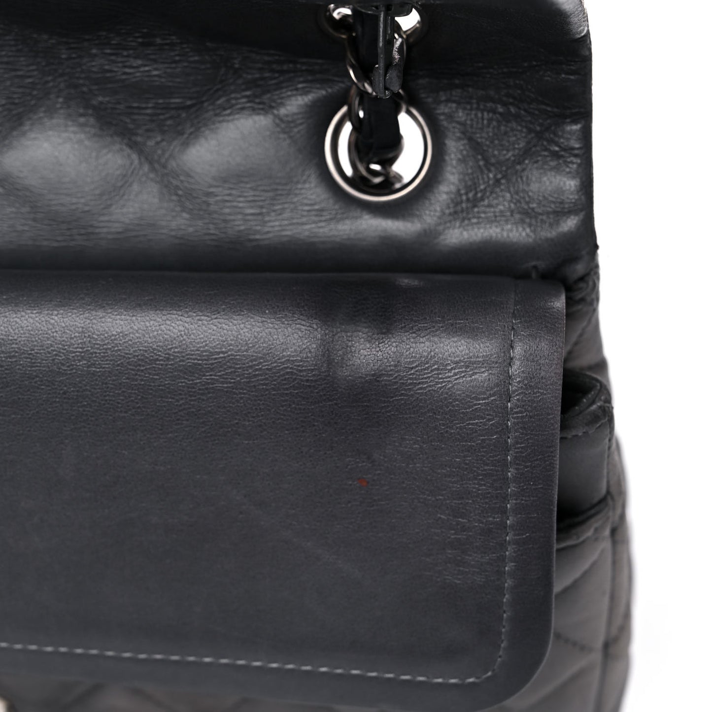 Lambskin Quilted Medium Double Flap Dark Grey