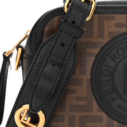 Fendi Glazed Fabric Vitello Century F is Fendi FF 1974 Stamp Patch Camera Case Mogano Panna Black 15 of 18