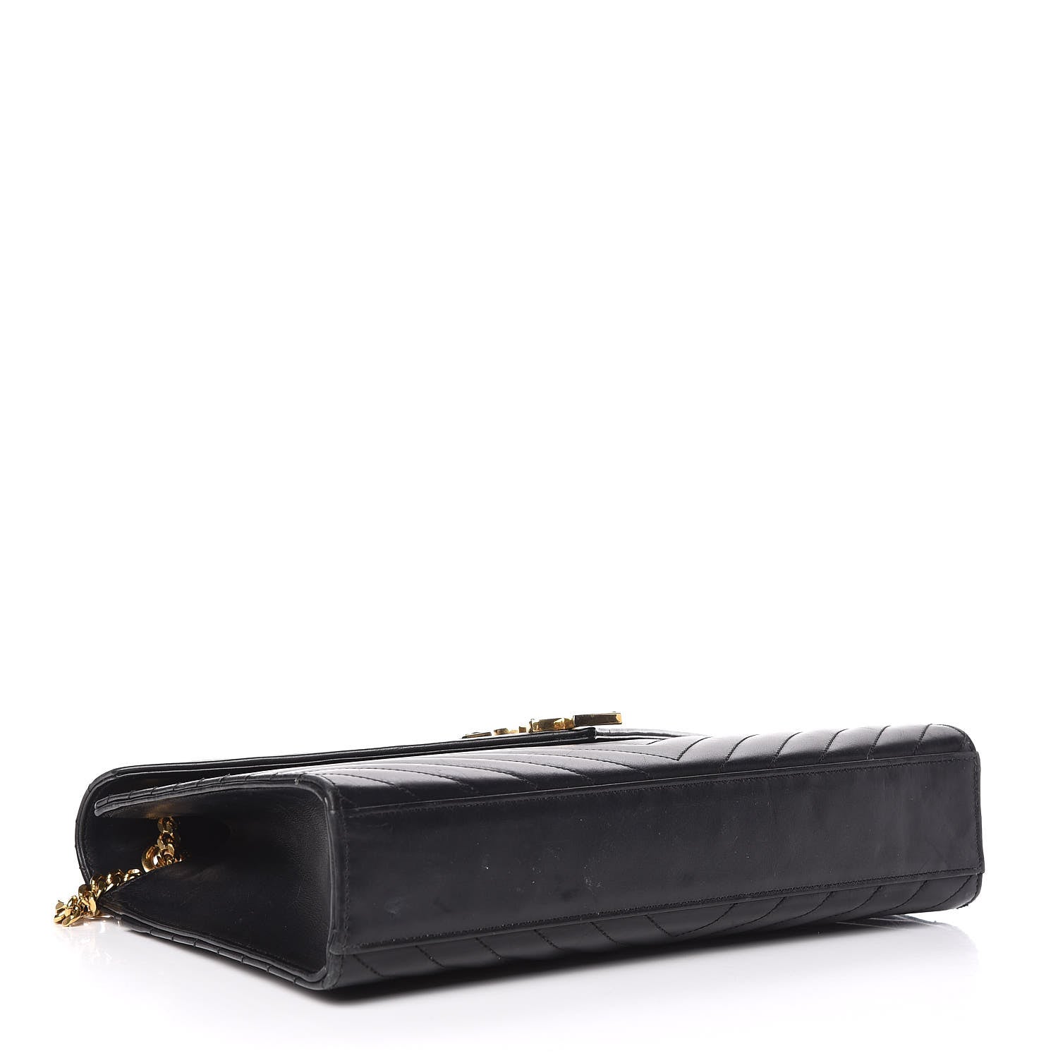 Saint Laurent Smooth Calfskin Matelasse Chevron Large Monogram Satchel Black 4 of 20
