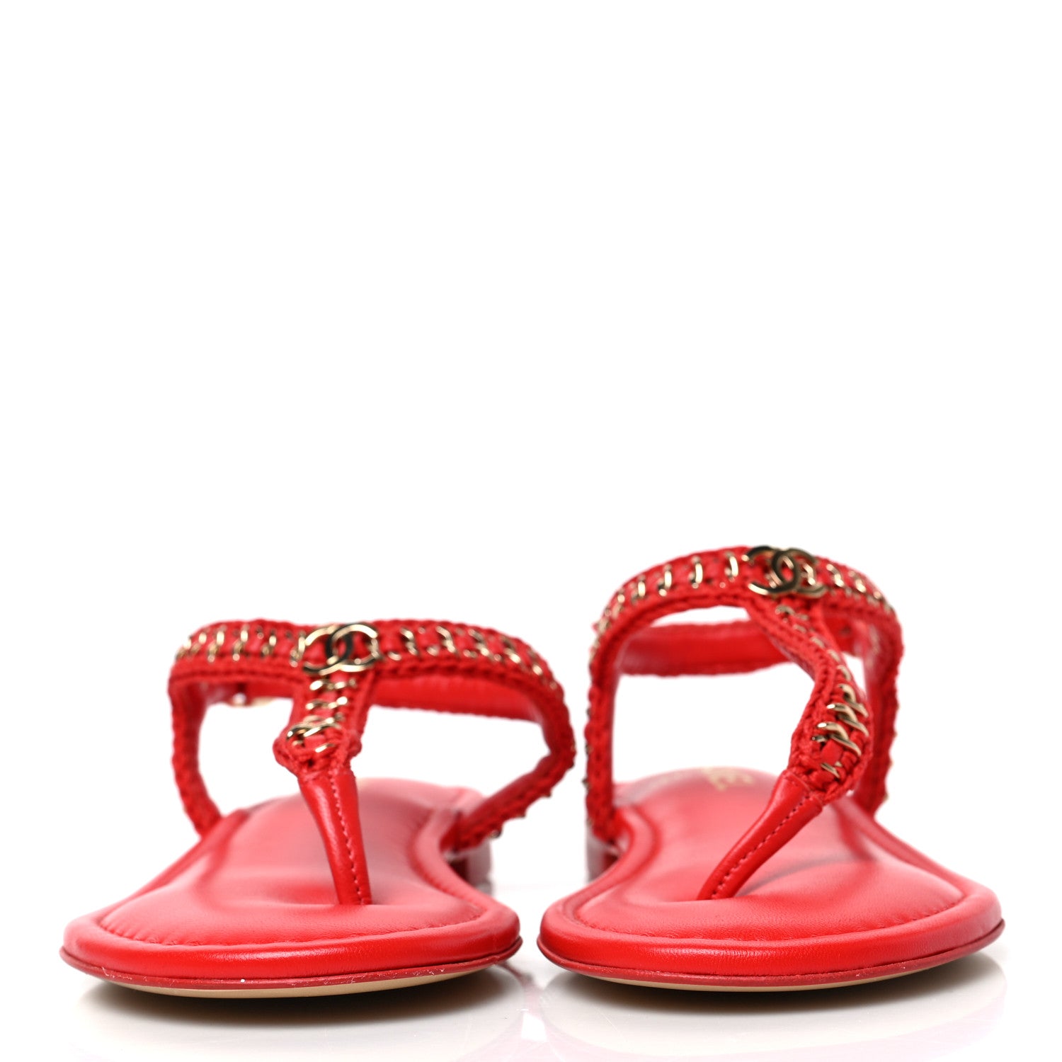 Chanel Lambskin Embroidered CC Thong Sandals 36.5 Red 2 of 8