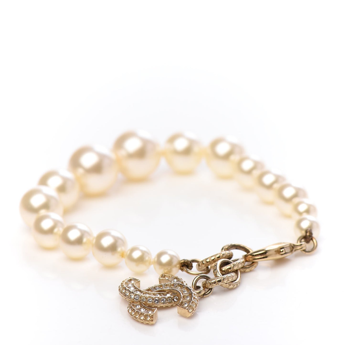 Graduated Pearl Crystal CC Bracelet Gold