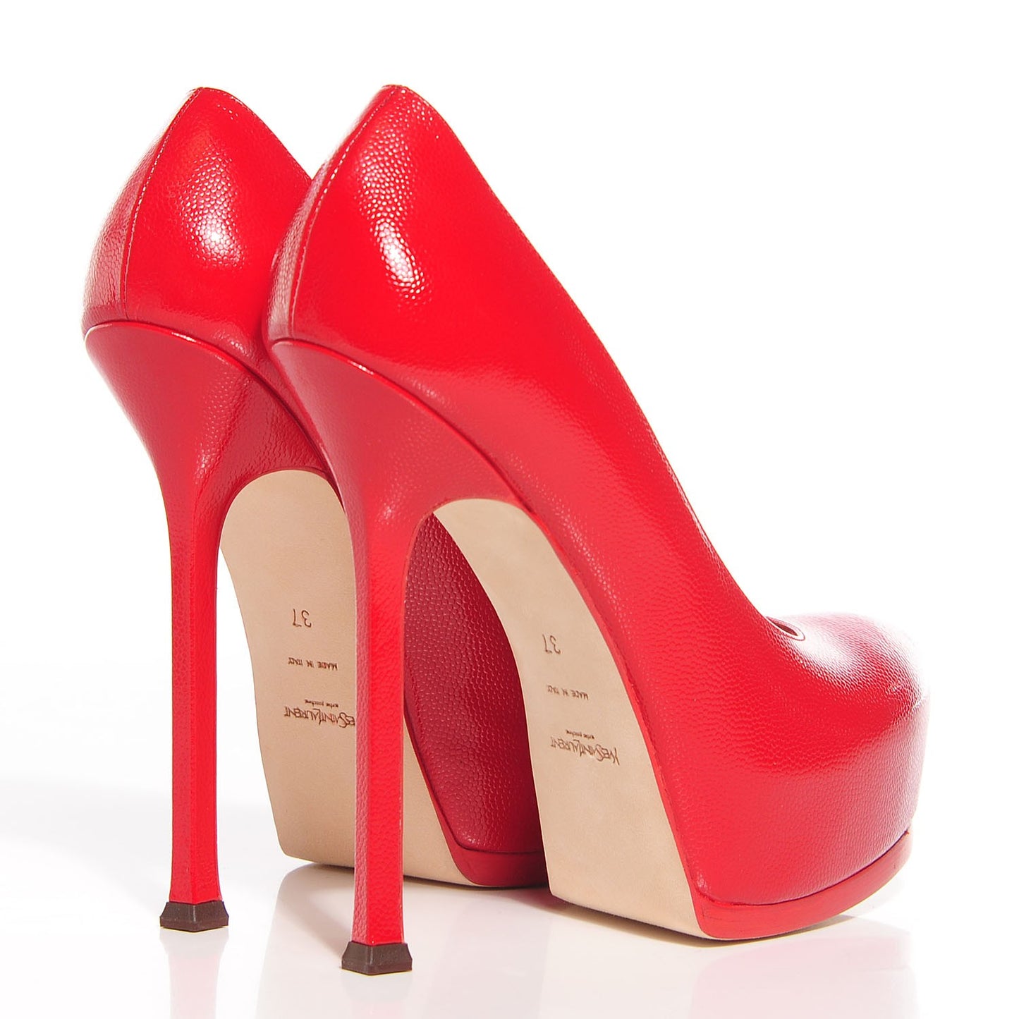 Patent Pebbled Leather Tribute Two Platform Pumps 37 Rubis
